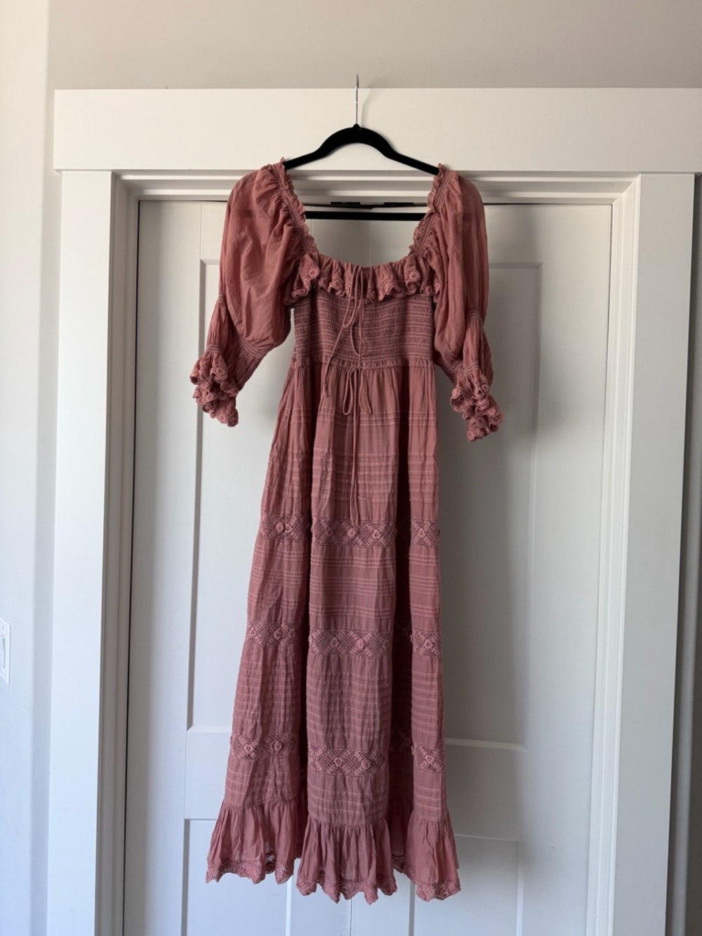 Doen Dusty Rose Maxi Dress with Puff Sleeves
